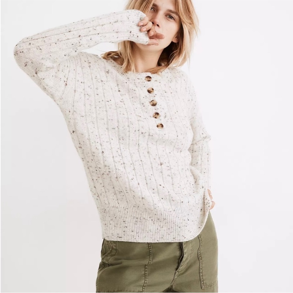 Madewell Speckled Cream Button-Up Sweater
